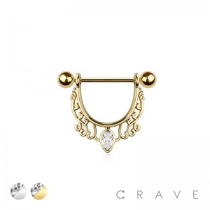 316L SURGICAL STEEL ANTIQUE REVERSE TEARDROP NIPPLE RING