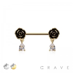 316L SURGICAL STEEL TEARDROP DANGLE ROSE FLOWER NIPPLE RING