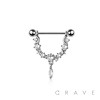 316L SURGICAL STEEL STAR BRANCH OVAL CZ DANGLE NIPPLE RING