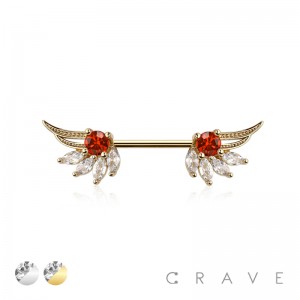 316L SURGICAL STEEL CZ WINGS NIPPLE RING