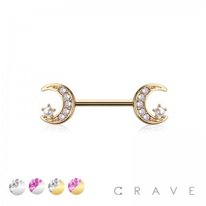 316L SURGICAL STEEL CZ MOON STAR NIPPLE RING