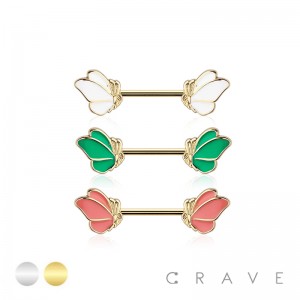 316L SURGICAL STEEL ENAMEL BUTTERFLY NIPPLE RING