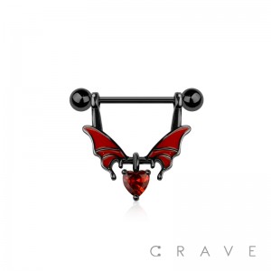 316L SURGICAL STEEL HEART BUTTERFLY WINGS CZ DANGLE NIPPLE RING