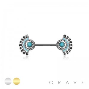 316L SURGICAL STEEL OPAL PEACOCK TAIL NIPPLE RING 