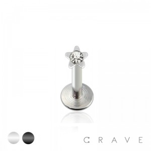PVD PLATED GEM STAR INTERNALLY THREADED 316L SURGICAL STEEL LABRET/MONROE