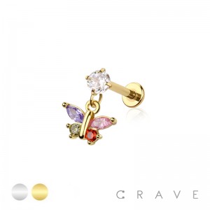 MULTI COLOR BUTTERLFY  316L SURGICAL STEEL INTERNALLY THREADED LABRET SET