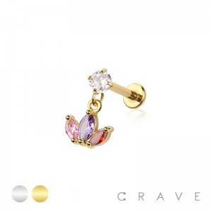 MULTI COLOR MARQUISE FAN 316L SURGICAL STEEL INTERNALLY THREADED LABRET SET