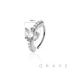 CZ TRIPLE MARQUISE LEAF FAN 316L SURGICAL STEEL HOOP NOSE RING