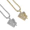 CUBI ZIRCONIA STUDDED MICROPHONE TAPE BLING HIP-HOP PENDANT NECKLACE