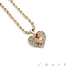 CUBIC ZIRCONIA STUDDED BROKEN HEART WITH BANDAGE HIP-HOP PENDANT NECKLACE