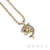 CUBIC ZIRCONIA STUDDED SHARK BLING HIP-HOP PENDANT NECKLACE