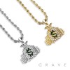 CUBIC ZIRCONIA STUDDED MONEY BAG BLING HIP-HOP PENDANT NECKLACE