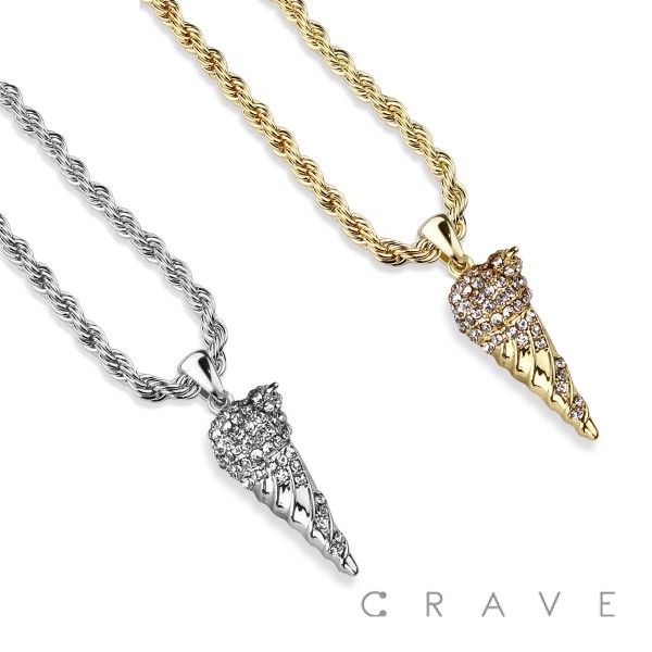 CUBIC ZIRCONIA STUDDED ICE CREAM BLING HIP-HOP PENDANT NECKLACE
