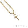 CUBIC ZIRCONIA STUDDED SNAKE AND CROSS KEY OF LIFE BLING HIP-HOP PENDANT NECKLACE