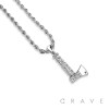 CUBIC ZIRCONIA STUDDED HATCHET BLING HIP-HOP PENDANT NECKLACE