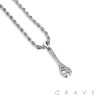 CUBIC ZIRCONIA STUDDED WRENCH BLING HIP-HOP PENDANT NECKLACE