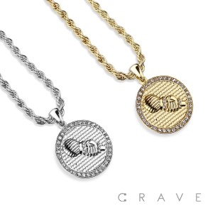 CUBIC ZIRCONIA STUDDED MICROPHONE BLING HIP-HOP PENDANT NECKLACE