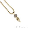 CUBIC-ZIRCONIA STUDDED MICROPHONE BLING CHAIN HIP-HOP PENDANT NECKLACE
