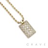 CUBIC ZIRCONIA STUDDED GOLD-PLATED MESH DOG TAG BLING HIP-HOP PENDANT NECKLACE