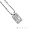 CUBIC ZIRCONIA STUDDED GOLD-PLATED MESH DOG TAG BLING HIP-HOP PENDANT NECKLACE