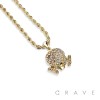 MICRO PAVED CUBIC ZIRCONIA STUDDED SKULL BLING HIP-HOP PENDANT NECKLACE