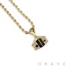 CUBIC ZIRCONIA STUDDED GOLD PLATED HOUSE BLING HIP-HOP PENDANT NECKLACE