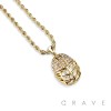 CUBIC ZIRCONIA STUDDED GOLD PLATED RUGBY HAT BLING HIP-HOP PENDANT NECKLACE