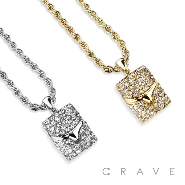 CUBIC ZIRCONIA STUDDED UNDERWEAR BLING HIP-HOP PENDANT NECKLACE