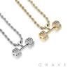 CUBIC ZIRCONIA STUDDED DUMBBELL HIP-HOP PENDANT NECKLACE