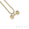 CUBIC ZIRCONIA STUDDED DUMBBELL HIP-HOP PENDANT NECKLACE