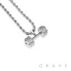 CUBIC ZIRCONIA STUDDED DUMBBELL HIP-HOP PENDANT NECKLACE