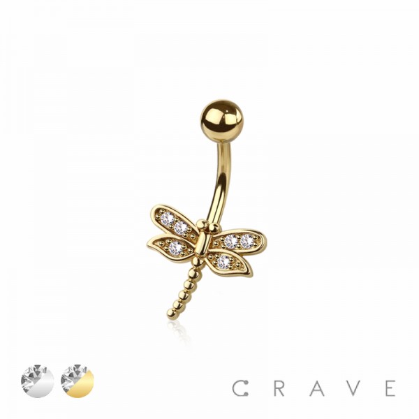 316L SURGICAL STEEL CZ DRAGONFLY BELLY BUTTON NAVEL RING 