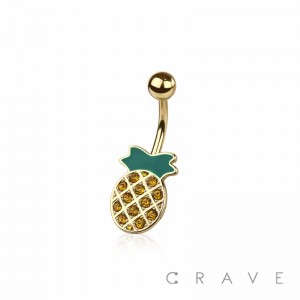 316L SURGICAL STEEL CZ PINEAPPLE NON DANGLE BELLY BUTTON NAVEL RING 