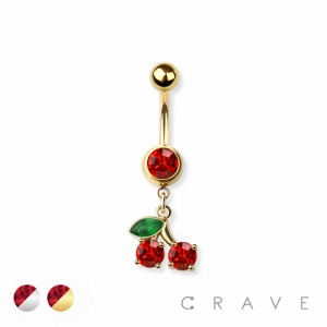 316L SURGICAL STEEL CZ CHERRY BELLY BUTTON NAVEL RING 