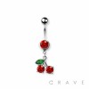 316L SURGICAL STEEL CZ CHERRY BELLY BUTTON NAVEL RING 