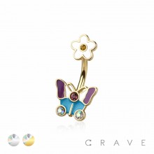 316L SURGICAL STEEL ENAMEL BUTTERFLY FLOWER BELLY BUTTON NAVEL RING 