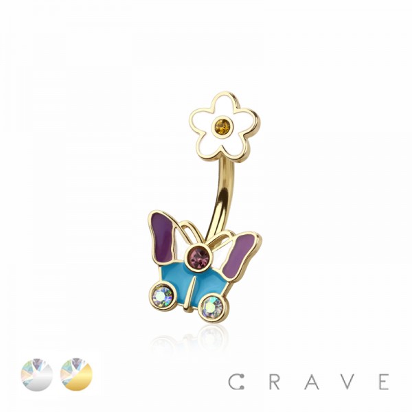 316L SURGICAL STEEL ENAMEL BUTTERFLY FLOWER BELLY BUTTON NAVEL RING 