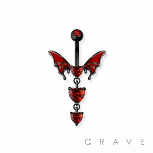 316L SURGICAL STEEL CZ DANGLE HEARTS ENAMEL WINGS BELLY BUTTON NAVEL RING 