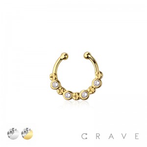 BRASS FAKE SEPTUM/HORSESHOE WITH 4 BEZEL CZ