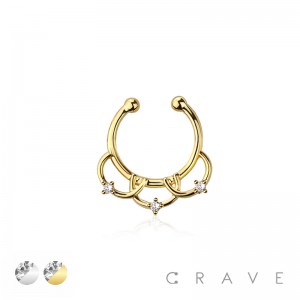 BRASS FAKE SEPTUM/HORSESHOE ORNATE FILIGREE WITH CZ