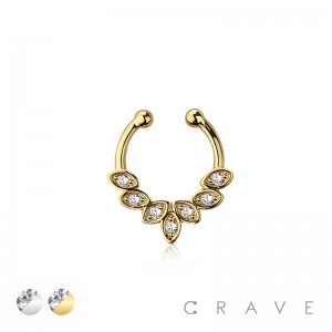 316L SURGICAL STEEL FAKE SEPTUM/HORSESHOE MULTI OVAL CZ