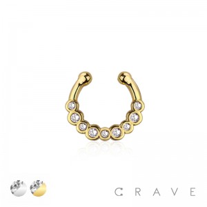 BRASS FAKE SEPTUM/HORSESHOE MULTI BEZEL CZ