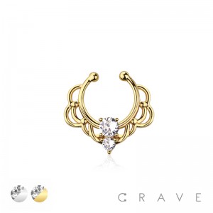 BRASS FAKE SEPTUM/HORSESHOE MAJESTY FILIGREE DOUBLE ROUND CZ