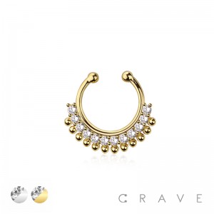 316L SURGICAL STEEL FAKE SEPTUM/HORSESHOE MULTI CZ BEADS 