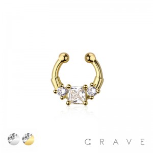 316L SURGICAL STEEL FAKE SEPTUM/HORSESHOE WITH CENTER SQUARE CZ