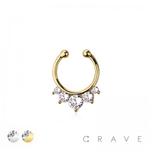 316L SURGICAL STEEL FAKE SEPTUM/HORSESHOE INLAID MULTI SIZES CZ 