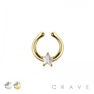 316L SURGICAL STEEL FAKE SEPTUM/HORSESHOE CENTER STAR CZ