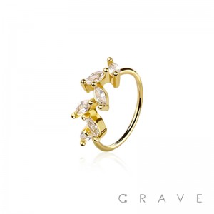 LEAF CURVED CZ 316L SURGICAL STEEL O-RING NOSE HOOP