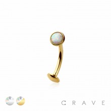 WHITE OPALITE 316L SURGICAL STEEL THREADLESS FLOATING BELLY BUTTON RING(CONVEX DISK)