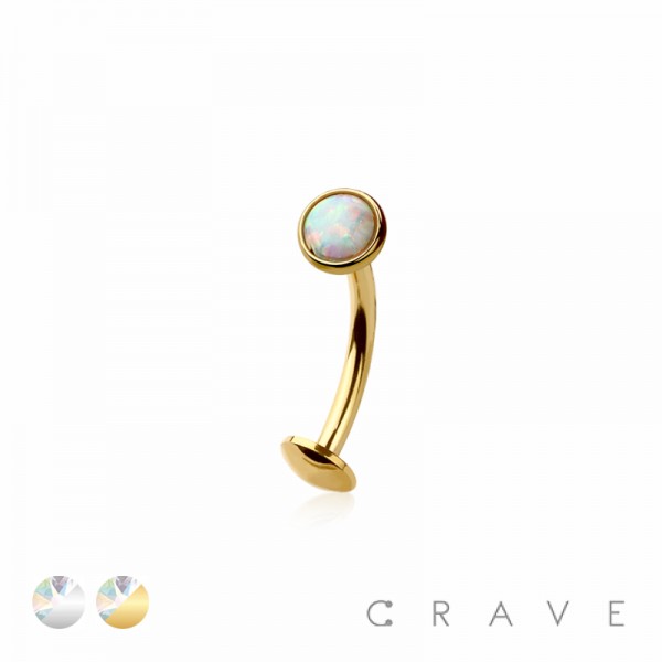 WHITE OPALITE 316L SURGICAL STEEL THREADLESS FLOATING BELLY BUTTON RING(CONVEX DISK)